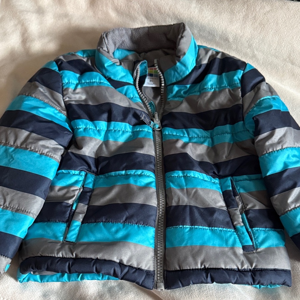 Healthtex Blue and Gray Striped Puffer Jacket